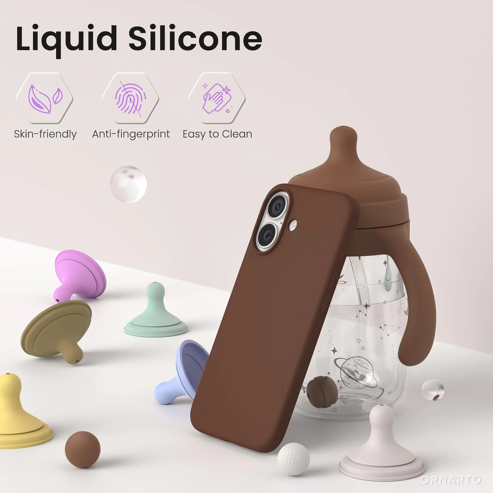 DL3 Mobilak Liquid Silicone Protective Case with Soft Microfiber Lining for iPhone 17 6.3-Inch - Light Brown