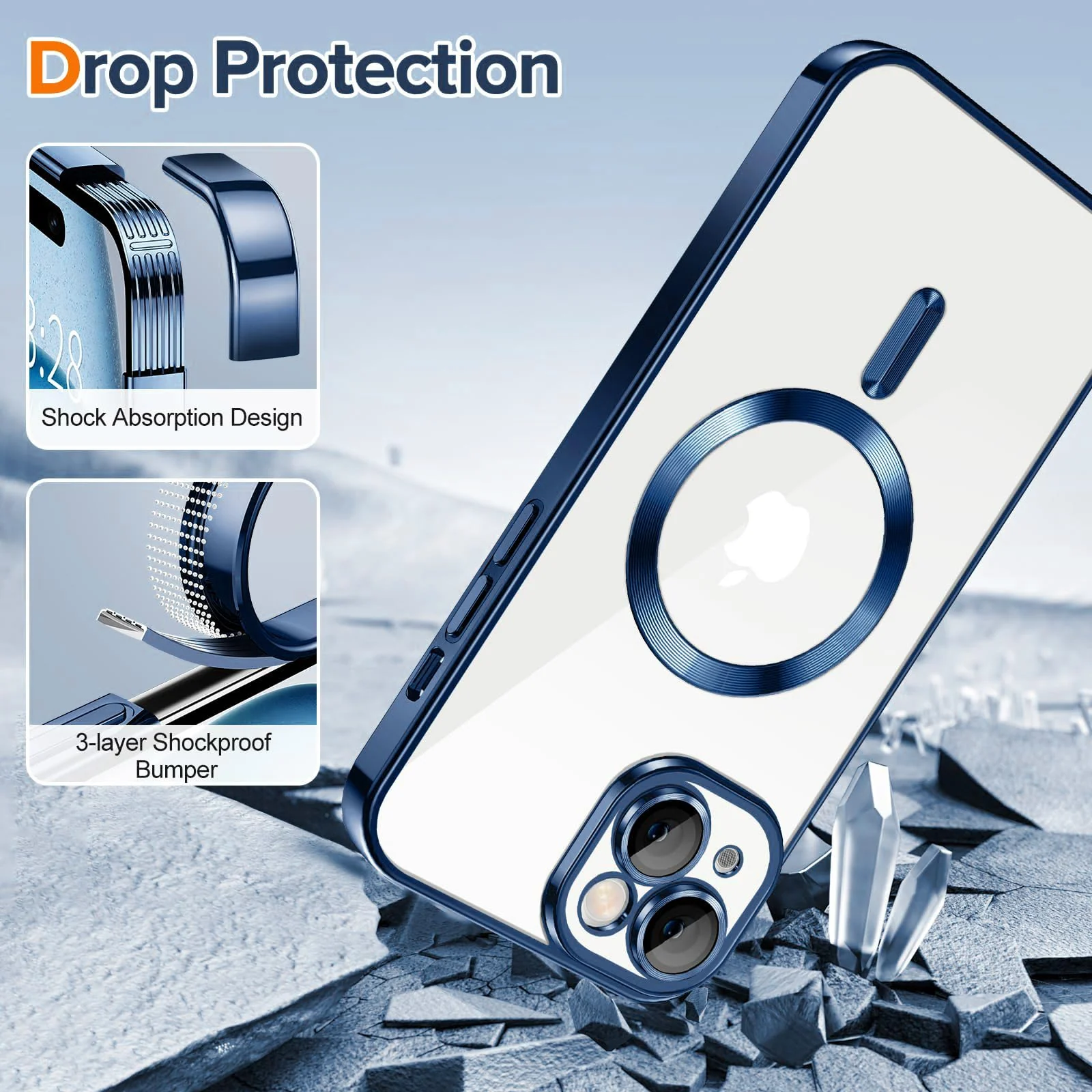 DL3 Mobilak Electroplated Case for iPhone 15 Plus (6.7''), Camera Lens Full Protection, Compatible with MagSafe Wireless Charging, Shockproof Soft TPU Phone Cover - Dark Blue