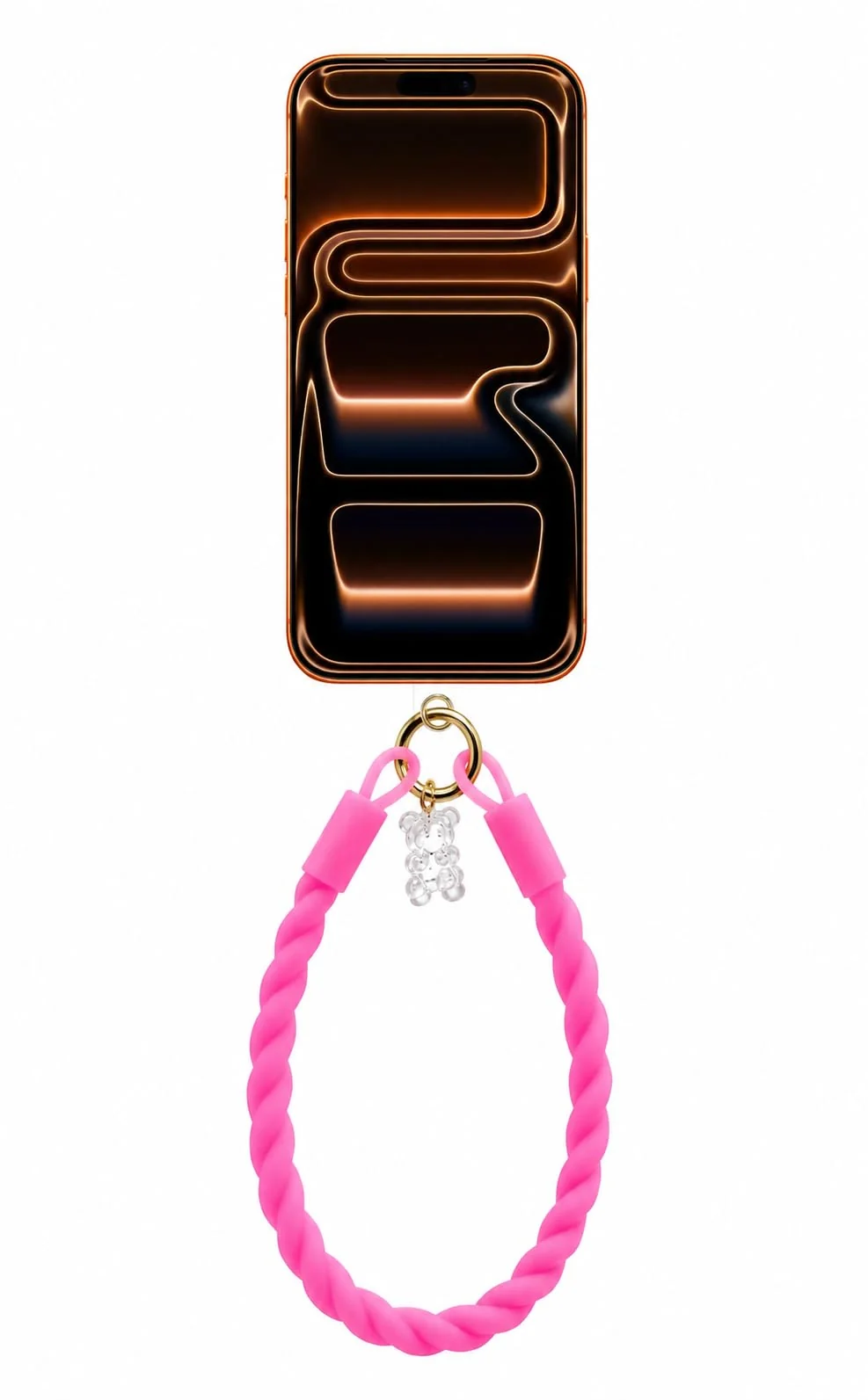 DL3 Mobilak Silicone Crystal Lanyard, 30cm Phone Wrist Strap Lanyard Keychain Office Wrist Strap with Clasp and Bear for Women Phone ID Card, Keys Strap - Pink
