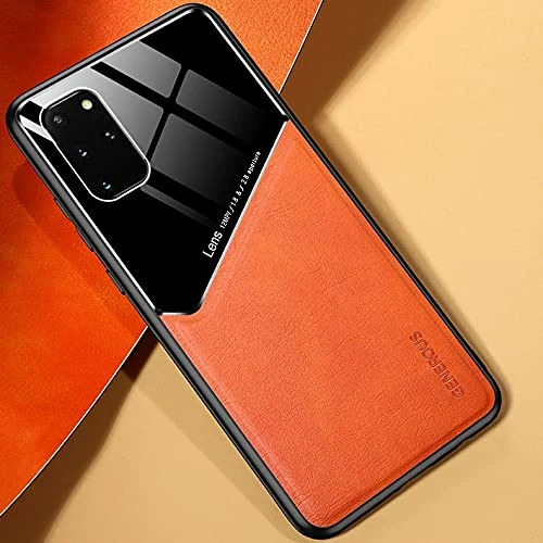 DL3 Mobilak Faux Leather and Plexiglass Protective Case with TPU Frame and Magnetic Car-Mount Support for Samsung S20 Ultra - Orange