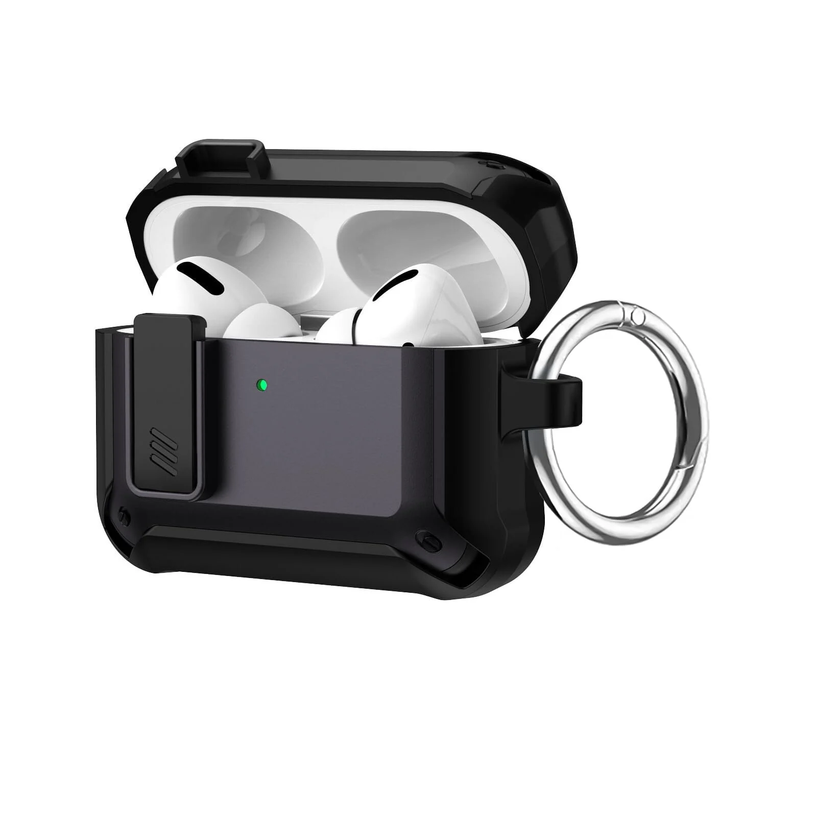 DL3 Mobilak AirPods Pro 2nd/1st Case With Lock Lid, Rugged for AirPods Pro 2/1 (2023/2022/2019) Cool Protective Cover for Men Full-Body Armor Shockproof Skin Shell With Carabiner - Black/Deep Purple