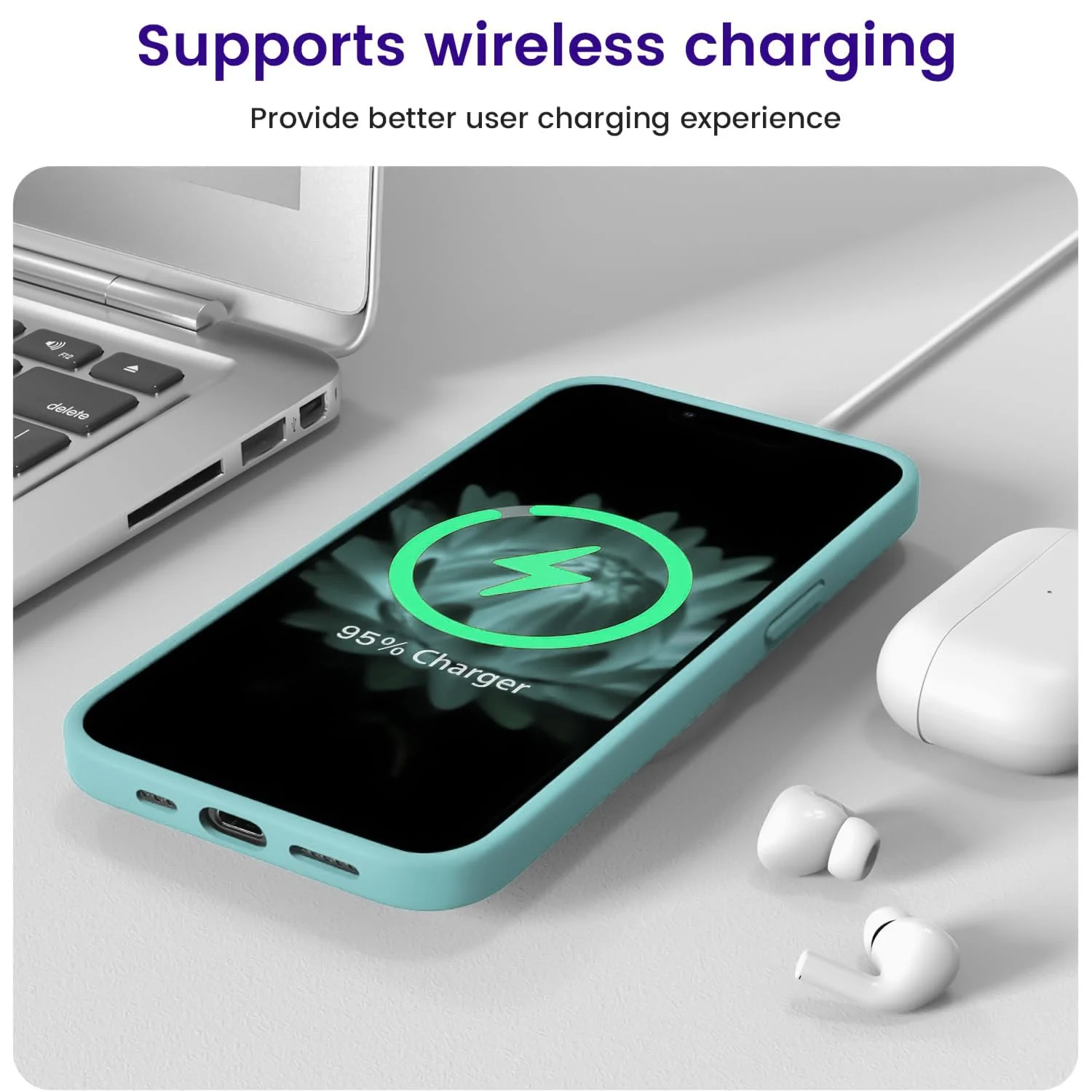 "DL3 Mobilak Liquid Silicone Protective Case with Soft Microfiber Lining for iPhone 15 Plus, iPhone 14 Plus "" - Mint Geen
