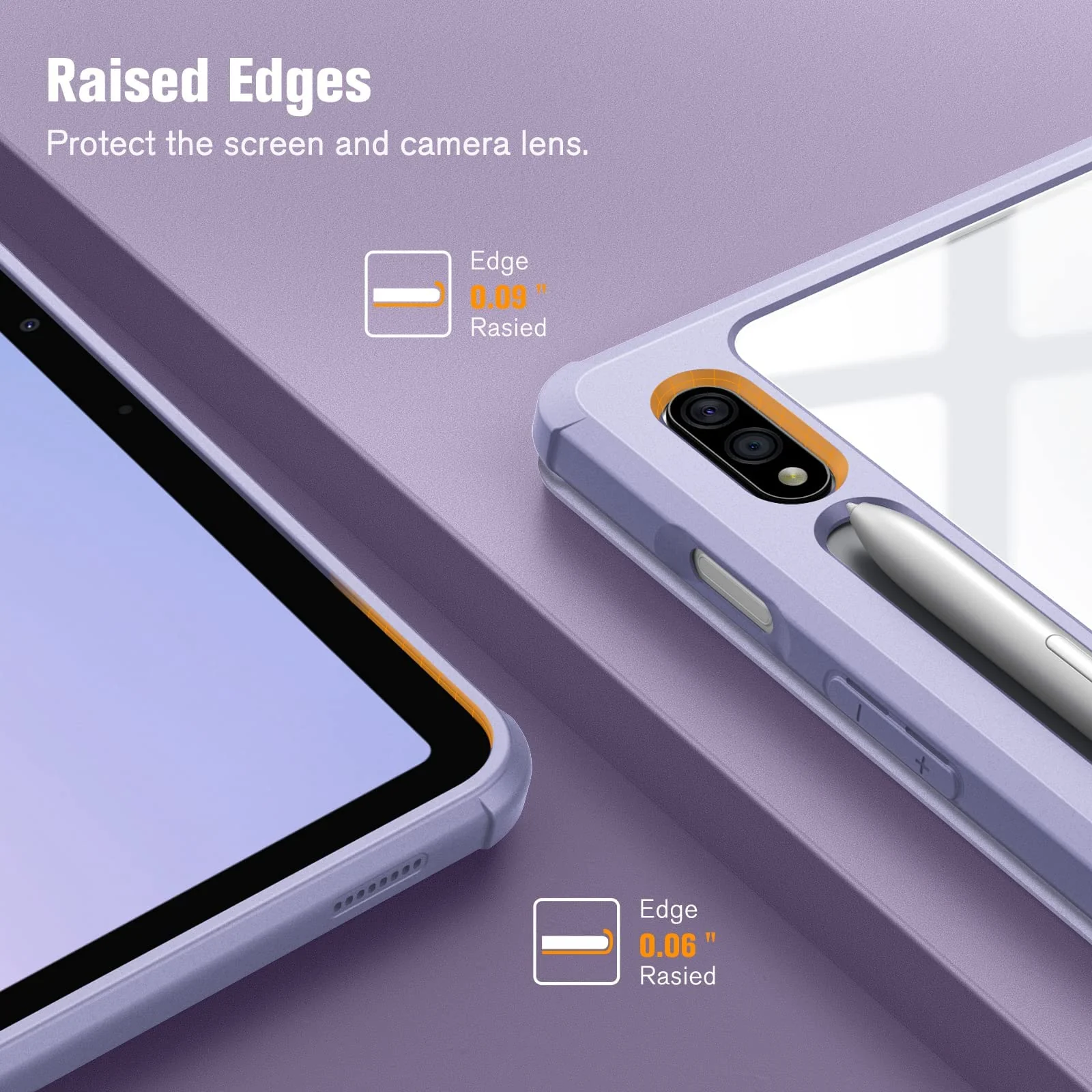 DL3 Mobilak Hybrid Slim Case for Samsung Galaxy Tab S9 FE+ / S9 FE Plus 12.4-Inch with S Pen Holder, Shockproof Cover with Clear Transparent Back Shell, Auto Wake/Sleep - Lavender