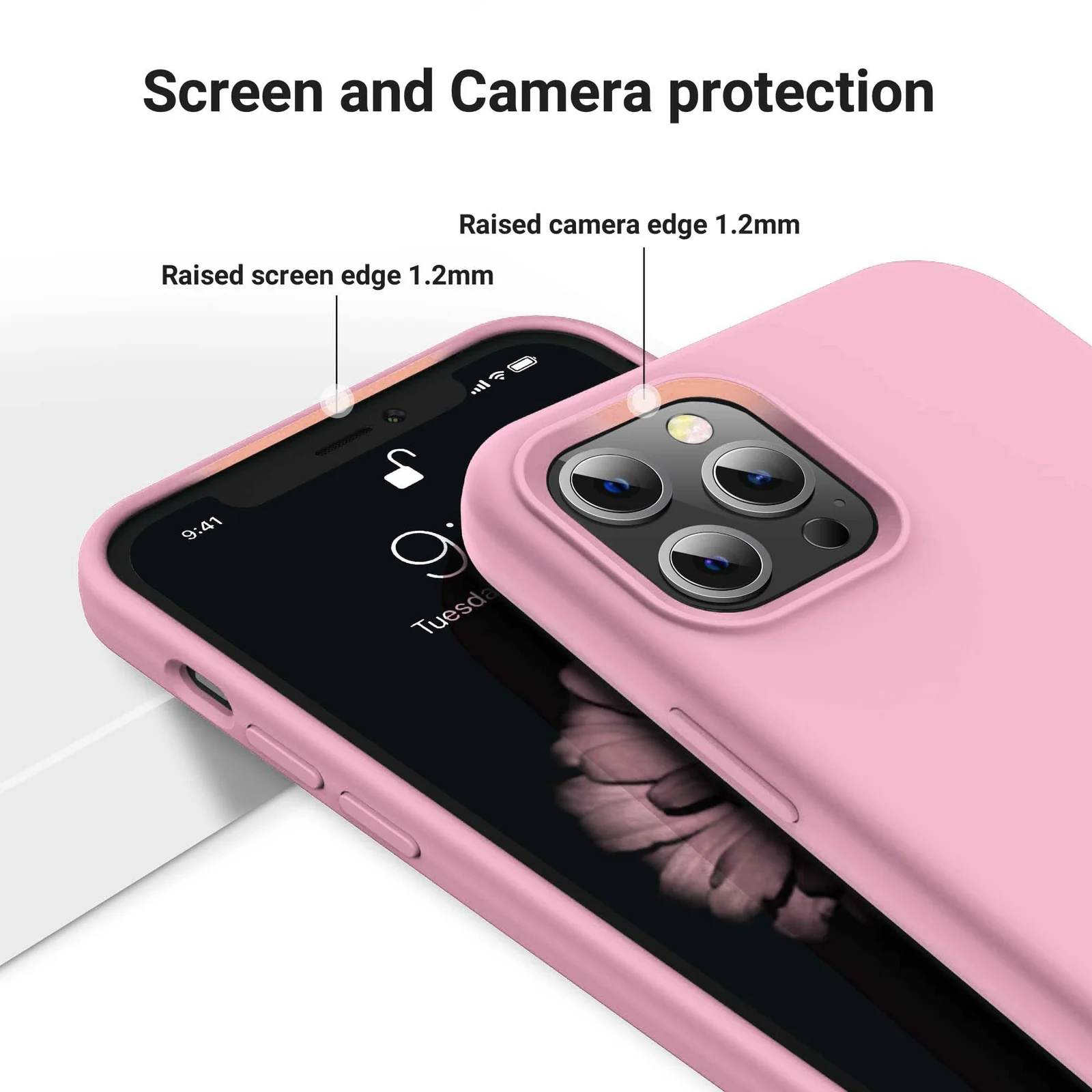 DL3 Mobilak Liquid Silicone Case for iPhone 14 Pro (6.1 Inch), Shock-absorbing protection, Scratch-resistant surface, Soft microfiber lining - Pink