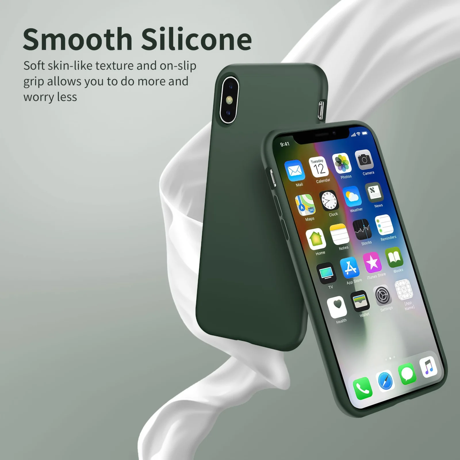 DL3 Mobilak Liquid Silicone Protective Case for iPhone X / iPhone XS with Camera Protection and Microfiber Lining - Green