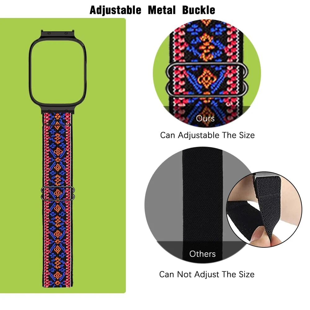 DL3 Mobilak Nylon Strap For Xiaomi Redmi Watch 3 Active/Redmi Watch 3 Lite, Soft Elastic Nylon Straps, Adjustable Stretchy Sports Replacement Bracelets Wristbands for Women Men - Bohemia Red