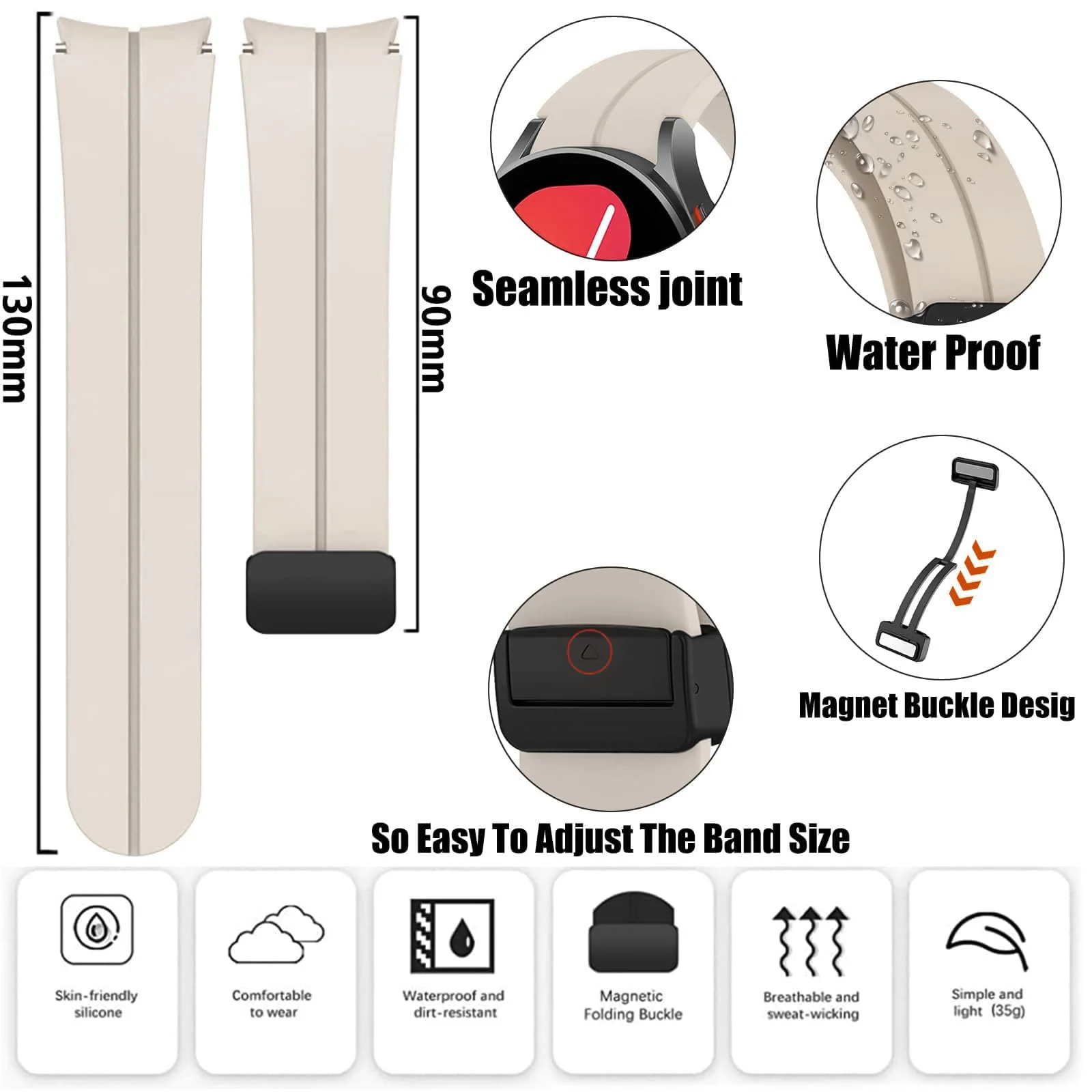DL3 MOBILAK Magnetic Compatible with Samsung Galaxy Watch 6/5/4 Band 40mm 44mm/Galaxy Watch 6 Classic Bands 47mm 43mm/watch 4 Classic 46mm 42mm - Starlight