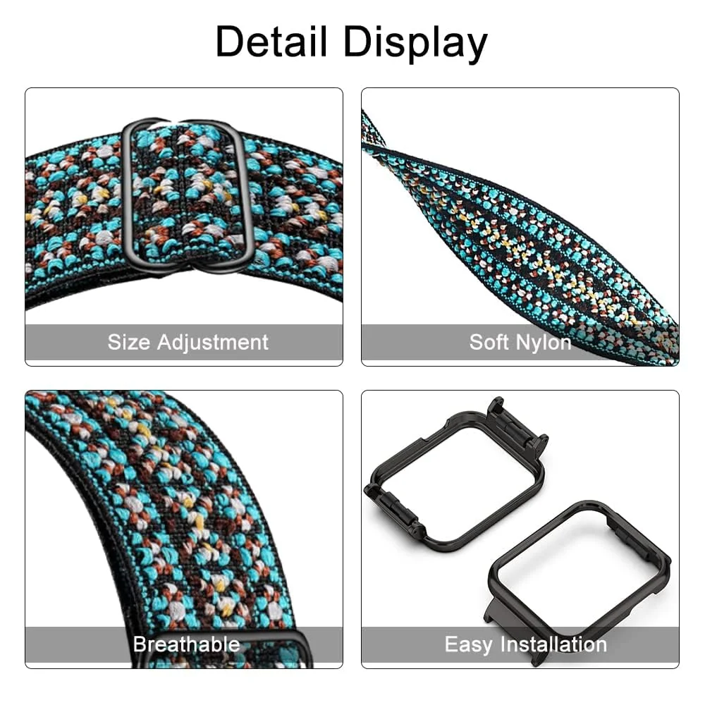 DL3 Mobilak Strap Compatible with Xiaomi Mi Watch Lite/Redmi Watch Bracelets, Nylon Replacement Strap Sport PU Protective Case + Watch Strap For Xiaomi Mi Watch Lite With Metal Cover - Embroidery Blue