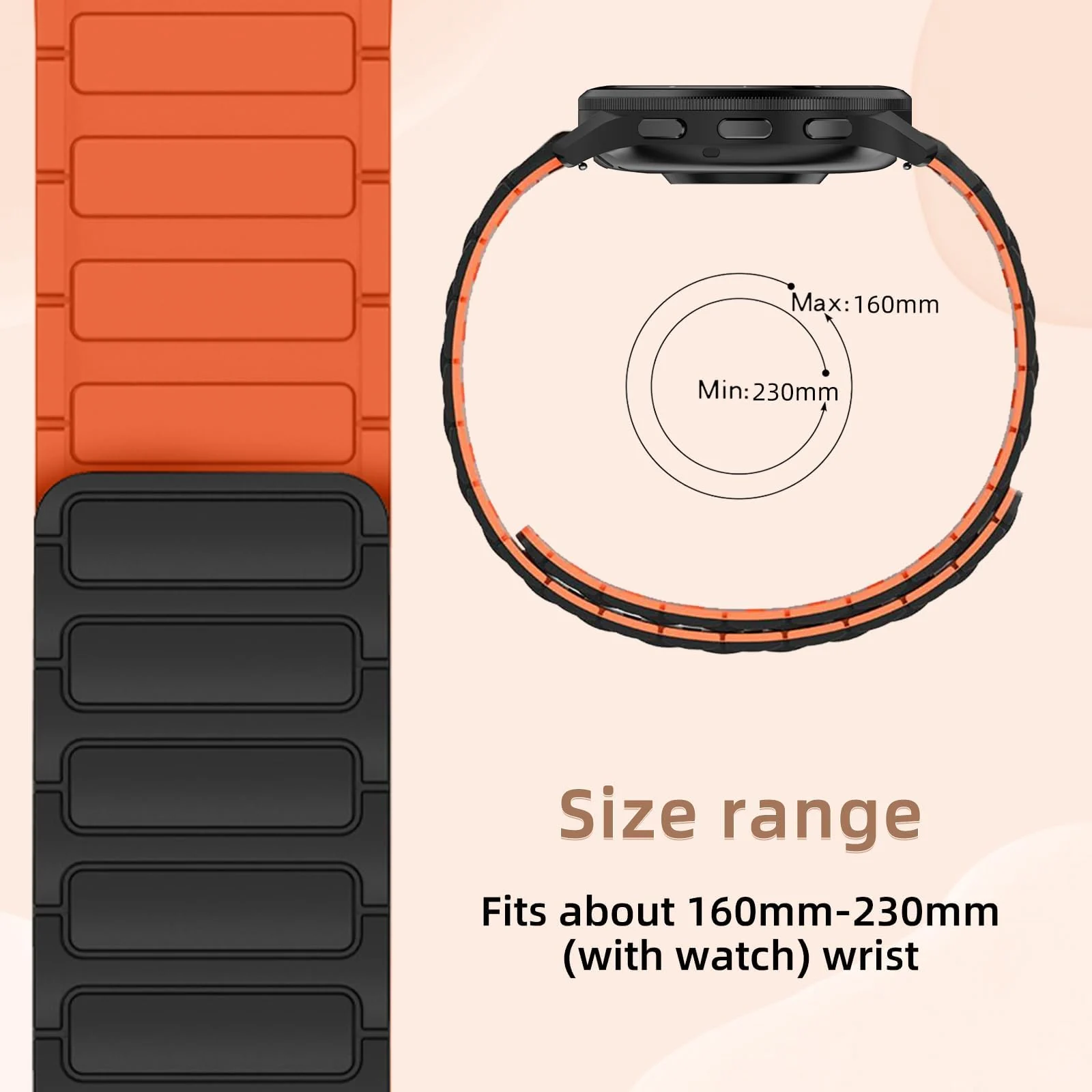 DL3 Mobilak 22mm Silicone Magnetic Strap for Xiaomi Redmi Watch 5 Active/5 Lite/Samsung Galaxy Watch 46mm/Watch 3 45mm/Gear S3/Huawei watch (GT6 GT5 GT4 GT3 GT2 GT 46MM)/GT2E/GT6 Pro/GT 5 Pro/Amazfit GTR4/Bip 6 - Black Orange