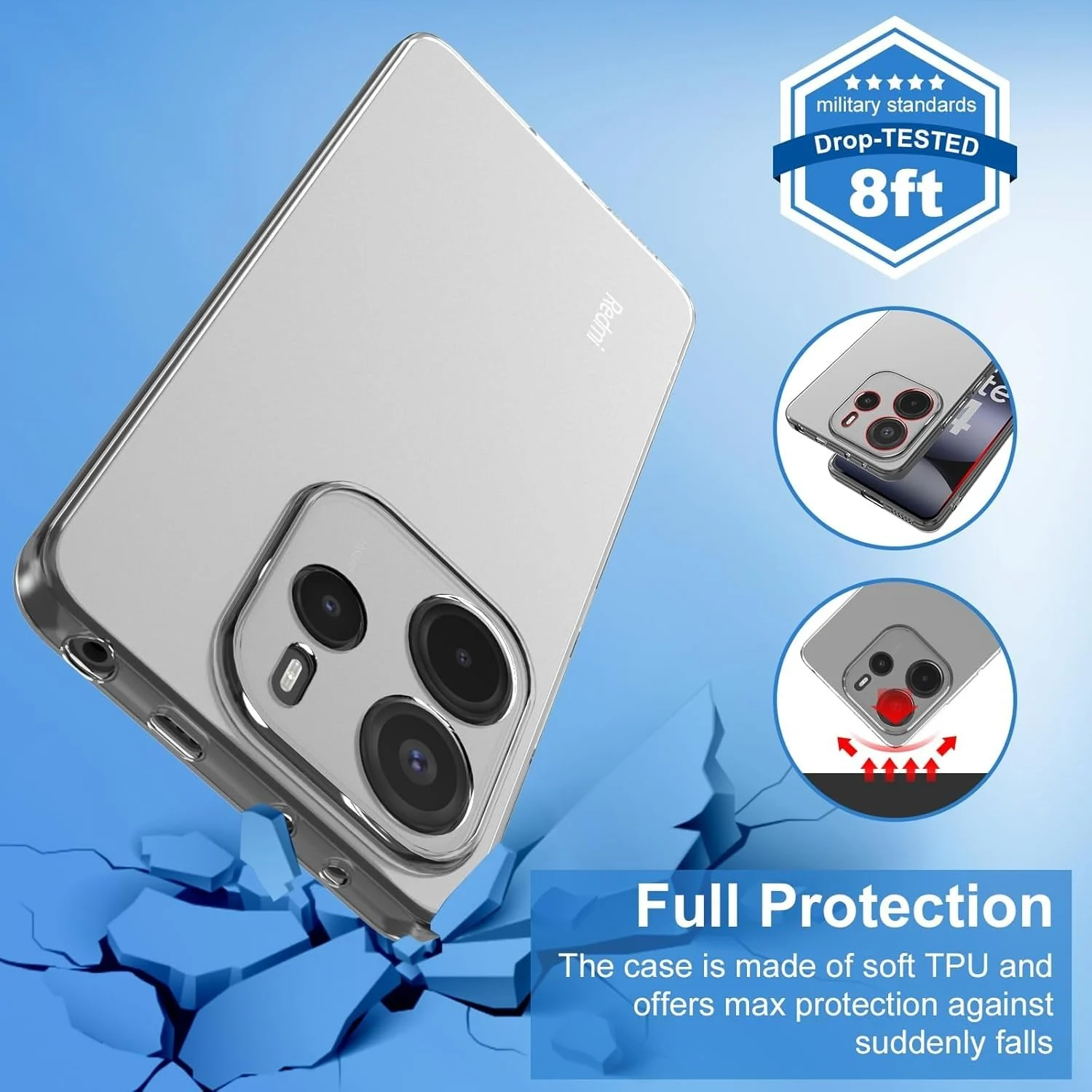 DL3 Mobilak Case Compatible with Xiaomi Redmi Note 14 4G (Not 5G), Case Crystal Soft TPU Gel Case Flexible Silicone Anti-Scratch Camera Protection TPU Cover - Clear
