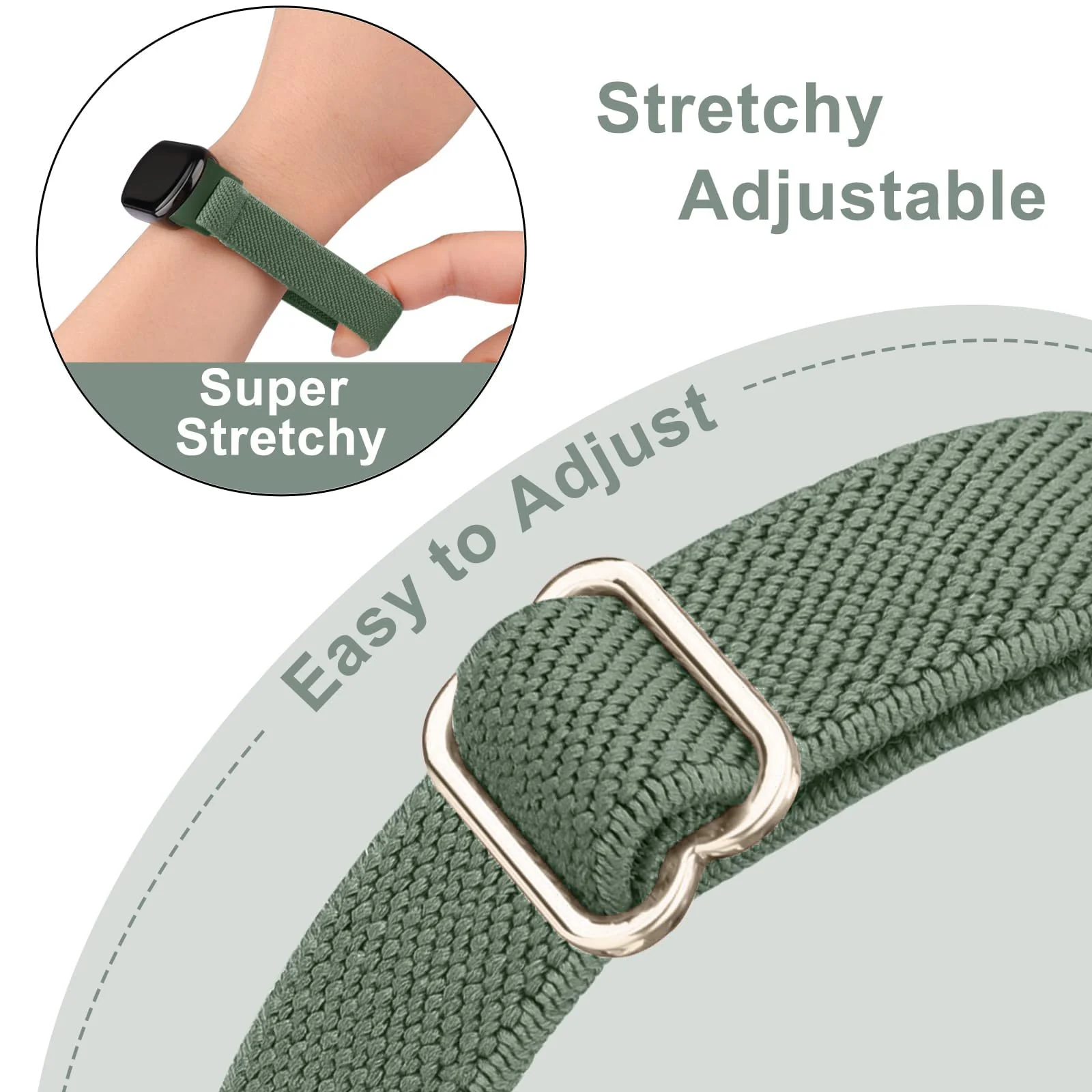 DL3 Mobilak Strap for Xiaomi Mi Band 10 / Xiaomi Mi Band 9 / Xiaomi Mi Band 8, Elastic Nylon Straps, Adjustable Breathable Replacement Bracelet for Xiaomi Smart Band 8/9/10 for Women Men - Green