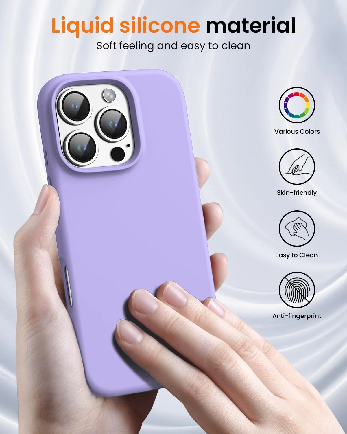 DL3 Mobilak Liquid Silicone Case for iPhone 16 Pro 6.3-inch, Supports wireless charging, Shock-absorbing protection, Scratch-resistant surface - Light Purple