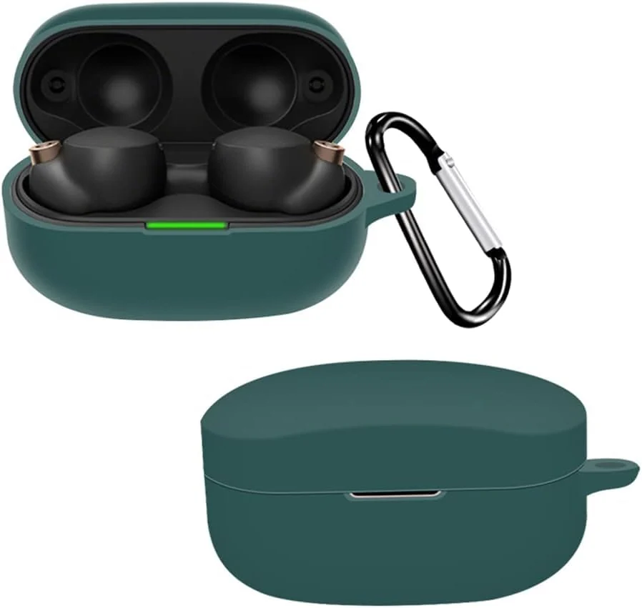 DL3 Mobilak Silicone Case Compatible with Sony WF-1000XM4 Earbuds, Soft Silicone Protective Case Cover, Shockproof Sleeve with Carabiner - Green