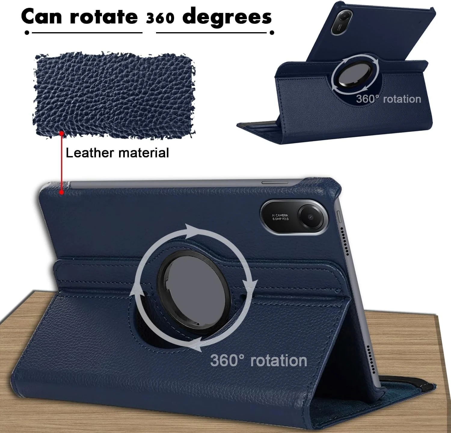 DL3 Mobilak Protective Cover for Xiaomi Redmi Pad 2 2025 11 inch, 360° Rotatable Smart Stand, Leather Folio Flip Cover with Multi-Angle Viewing, Auto Wake Sleep - Blue