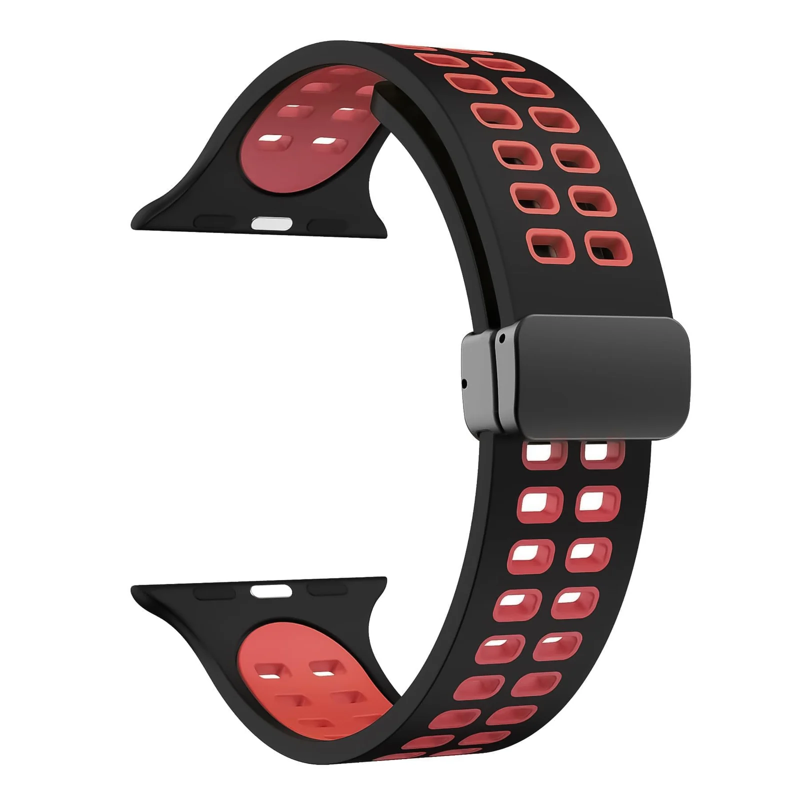 DL3 Mobilak Compatible with Apple Watch Ultra Band 49mm 45mm 44mm 42mm 41mm 40mm 38mm, Silicone Strap with Magnetic for iWatch Ultra SE Series 9 8 7 6 5 4 3 2 1 (42mm/44mm/45mm/49mm) - Black Red