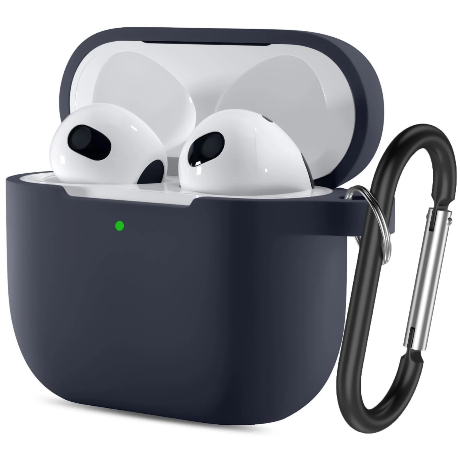 DL3 Mobilak Case Compatible with AirPods 3, Silicone Protective Accessories Skin with Keychain Compatible with AirPods 3rd Generation 2021 for Women Girl, Front LED Visible - Midnight Blue