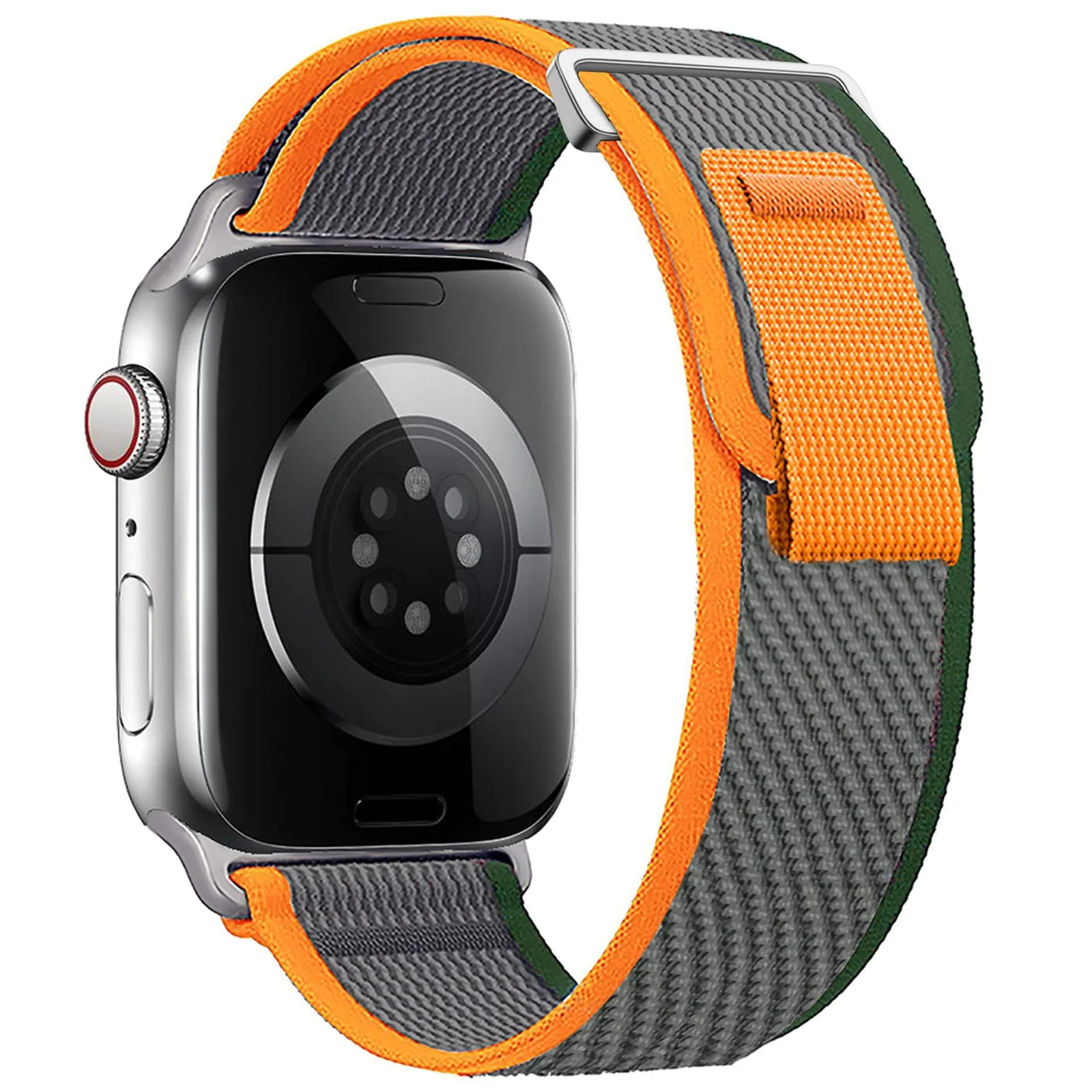 DL3 Mobilak Trail/Alpine Loop Nylon Band Compatible with Apple Watch Ultra 2/Ultra Band 49mm 45mm 44mm 42mm, Adjustable with Metal C-Hook Strap for iWatch Ultra Series 9/8/7/6/5/4/3/2/1/SE2/SE - Grey Orange