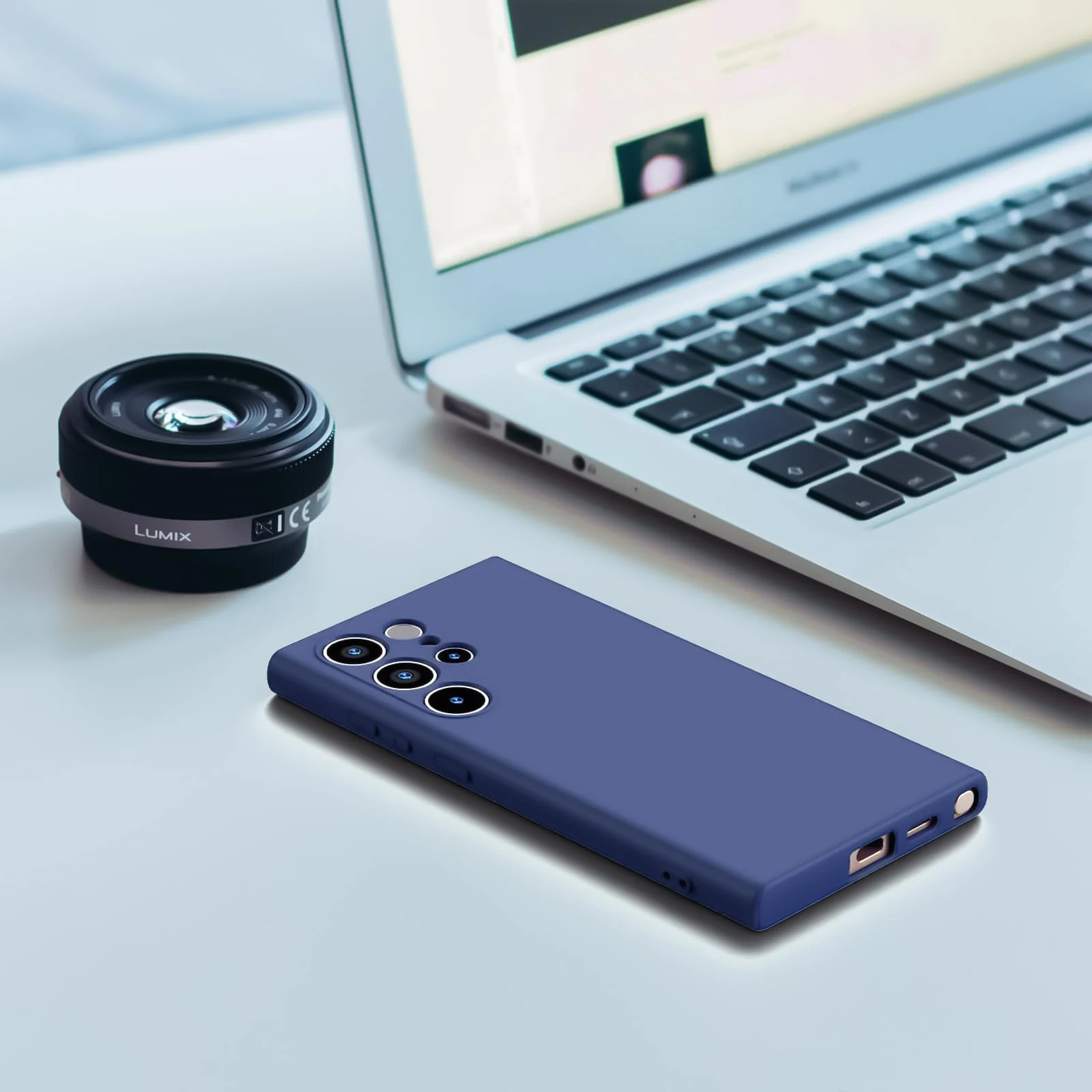 DL3 Mobilak Liquid Silicone Protective Case with Soft Microfiber Lining with Full Camera Protection for Samsung Galaxy S23 Ultra - Blue 1