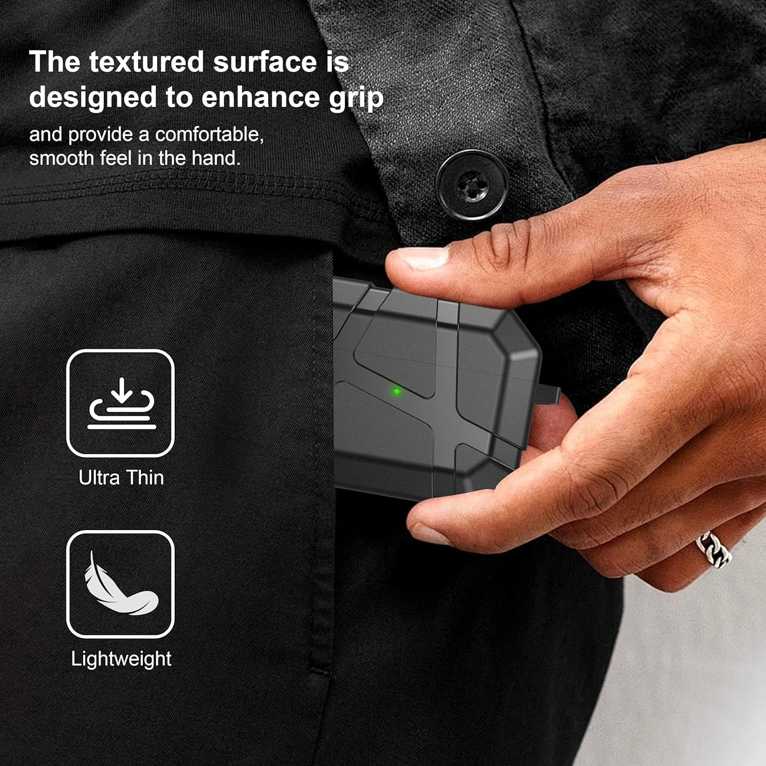 DL3 Mobilak AirPods Pro 1/2 Case, Shockproof Silicone Protective Case for Apple AirPod Pro 2nd/1st Generation, Hard Shell Design, Anti-Scratch, Front LED Light with Carabiner - Black