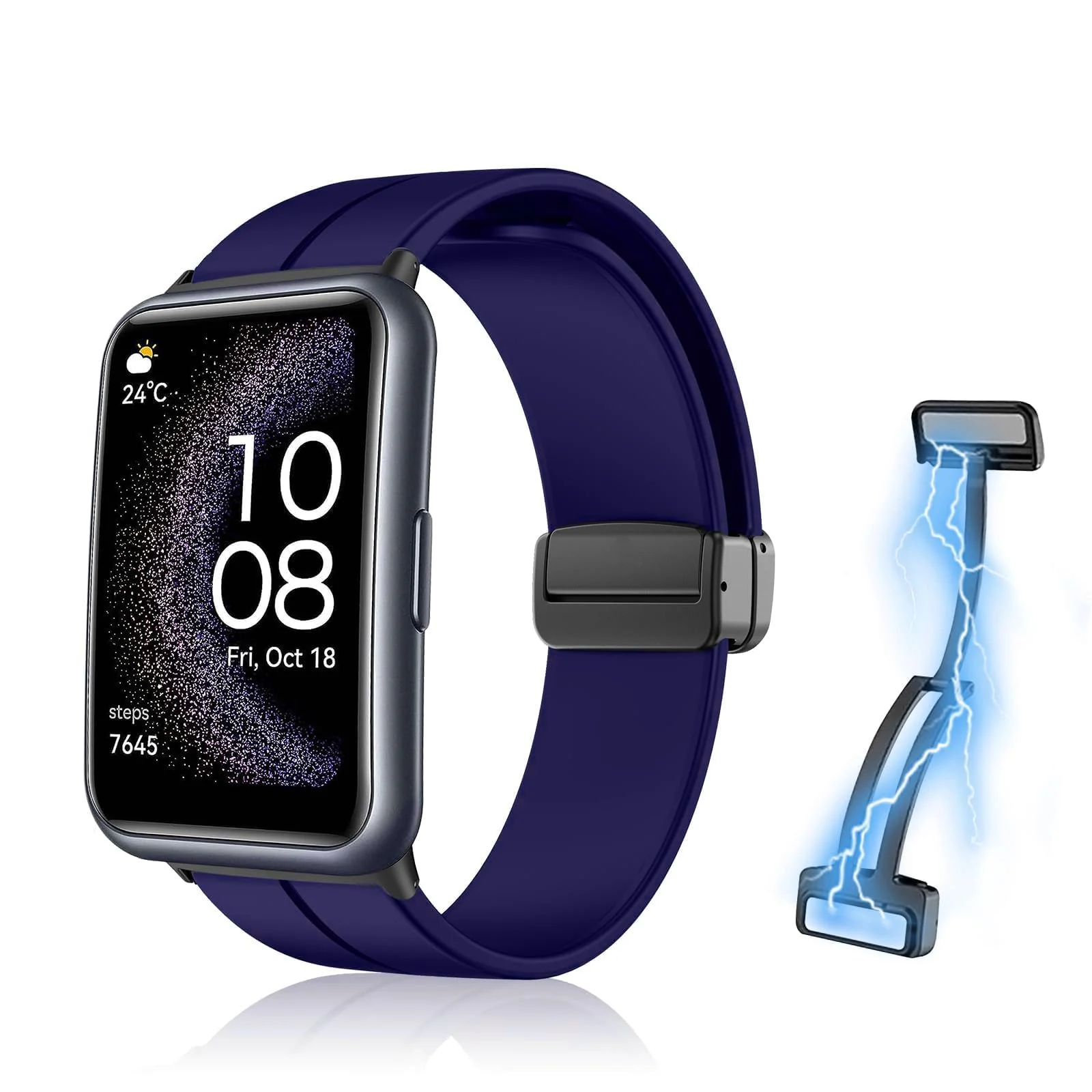 DL3 Mobilak Silicone Strap Compatible with Huawei Watch Fit Magnetic Metal Stainless Buckle Sport Silicone Strap for Huawei Watch Fit Band Quick Release Soft Replacment Wristband - Blue Purple
