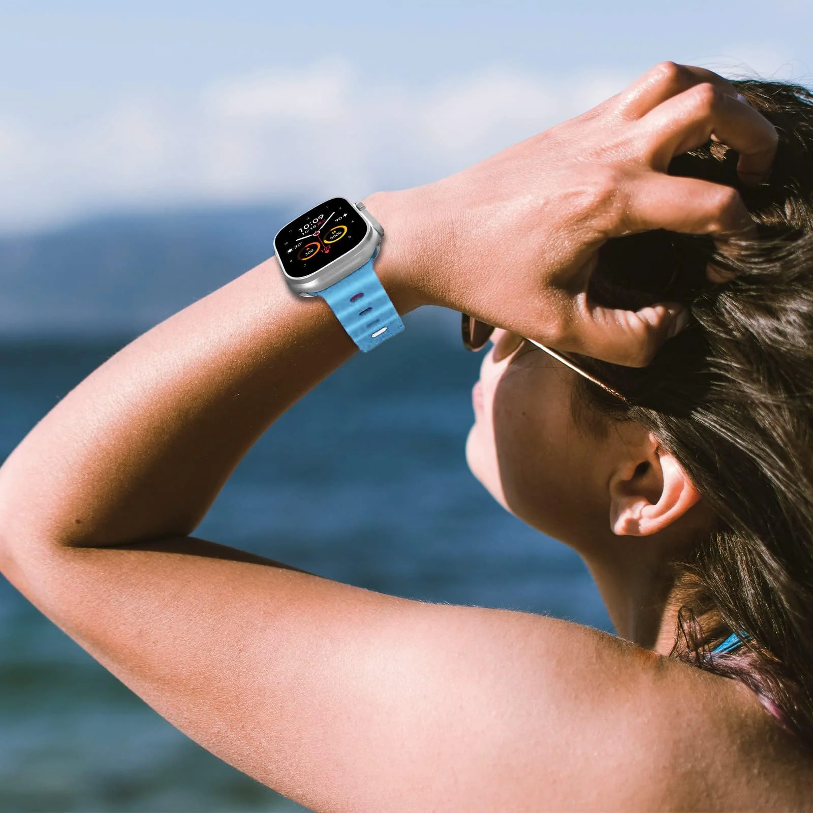 DL3 Mobilak Ocean Band For Apple Watch Ultra 49mm 45mm 44mm 42mm, Waterproof Soft Silicone Sport Wristbands Replacement Strap iWatch Ultra SE 8 7 6 5 4 3 2 1 (Sea, 42MM/44MM/45MM/49MM) - Sea Blue