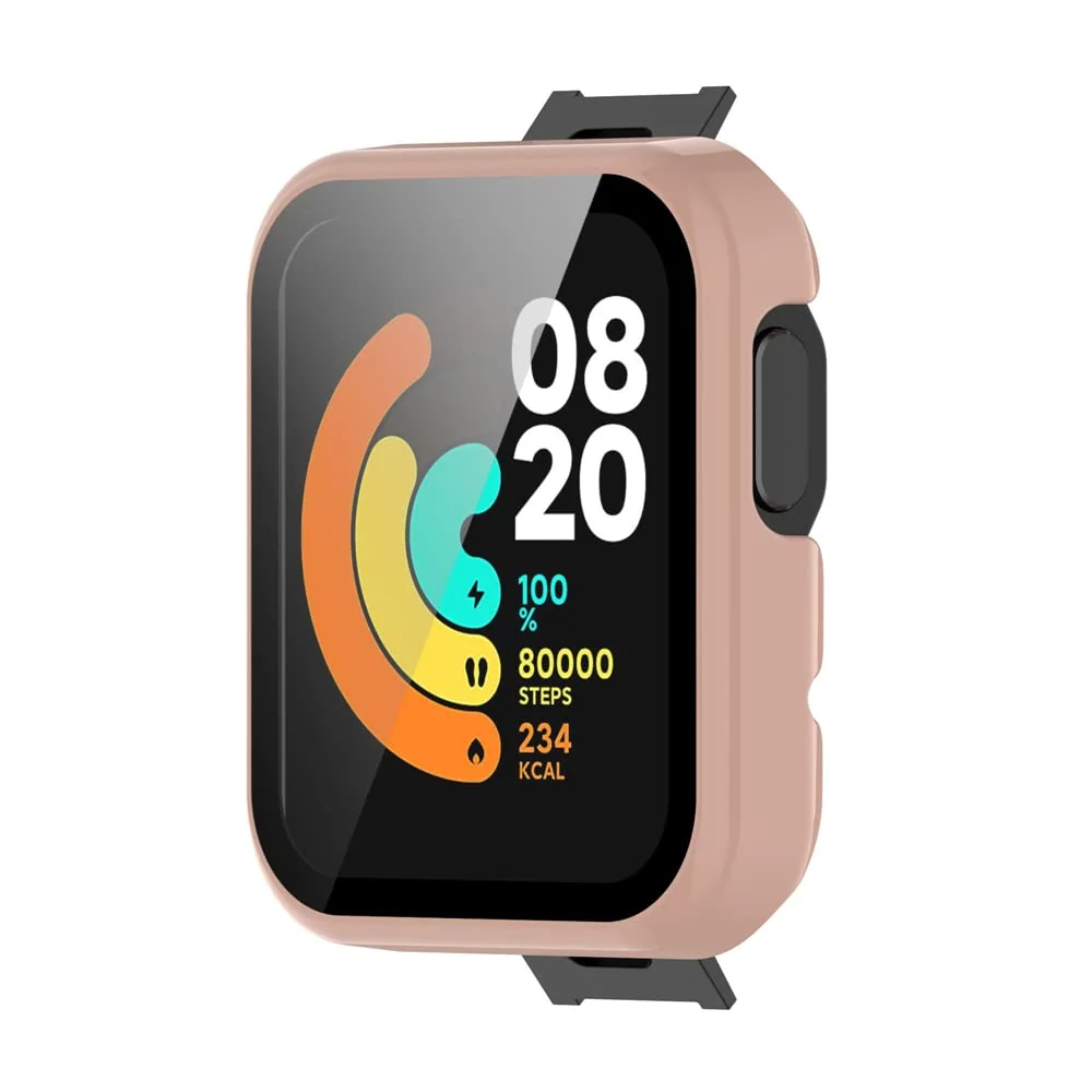 DL3 Mobilak Protective Case Compatible with Xiaomi Mi Watch Lite, 9H Hardness PC Cover Bumper Full Slim Protective Case with Tempered Glass For Redmi Watch Lite - Pink