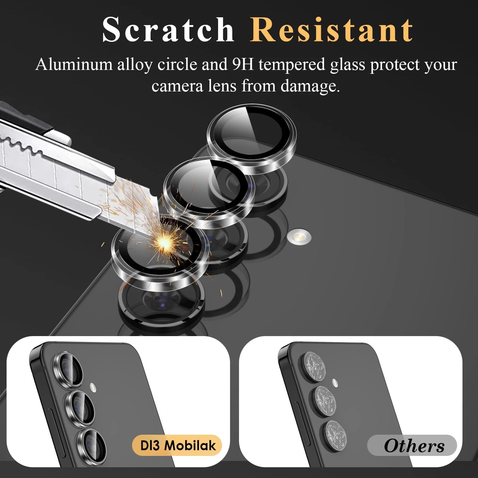 DL3 Mobilak Camera Lens Protector For Samsung Galaxy A14 / Galaxy A24 / Galaxy A34 Camera Lens Film Metal Ring Ultra HD, 9H Hardness, Scratch Resistance Camera Lens Protective Film - Clear