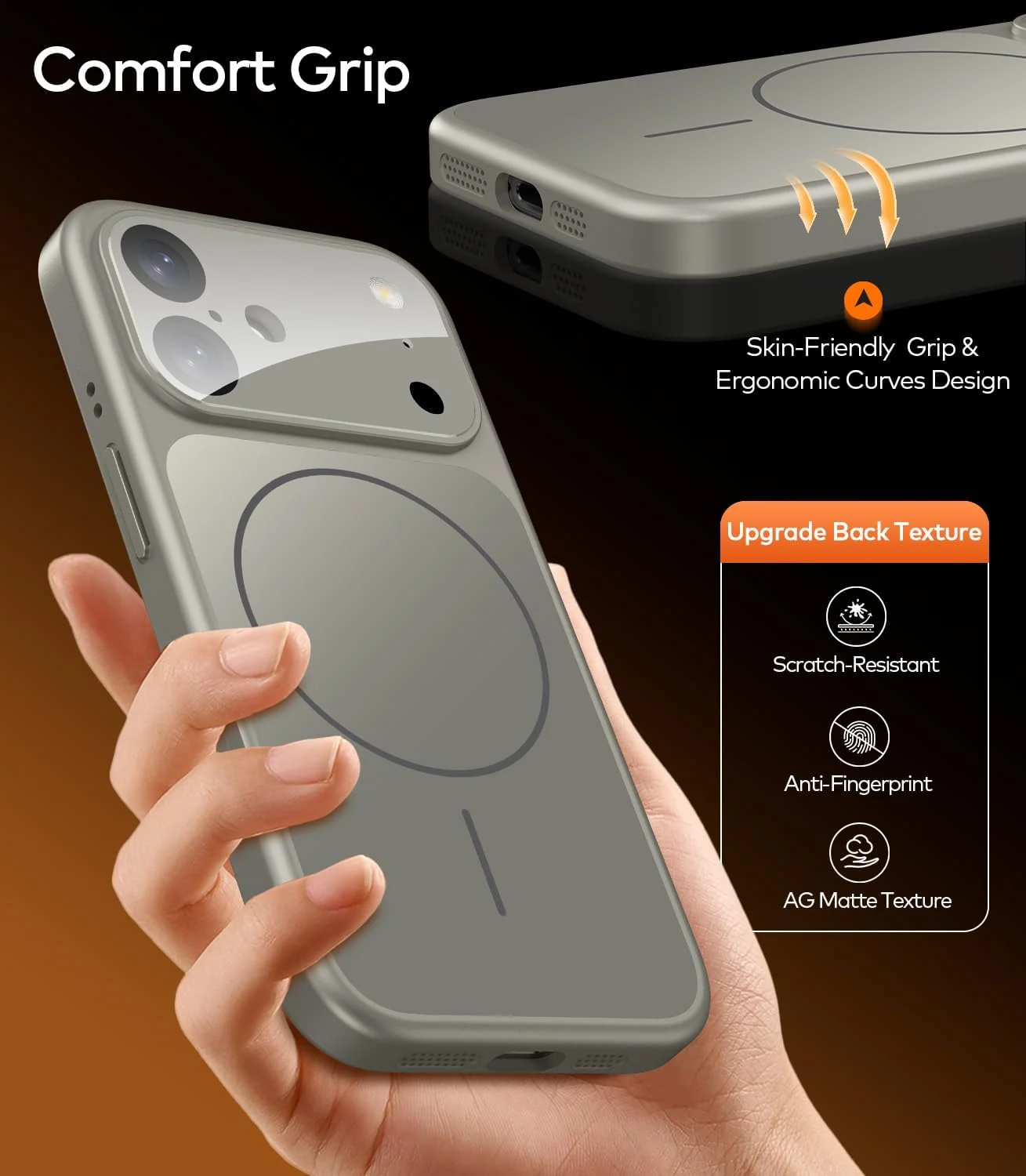 DL3 Mobilak MagSafe-Compatible Magnetic Case for iPhone 17 with Camera Protection and Shockproof Design - Steel Grey