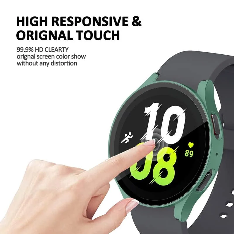 DL3 Mobilak Protective Case Compatible with Samsung Galaxy Watch 5 Pro 45mm 9H Hardness PC Case Bumper Full Slim Protective Cover with Tempered Glass For Samsung Galaxy Watch5 Pro 45mm - Green
