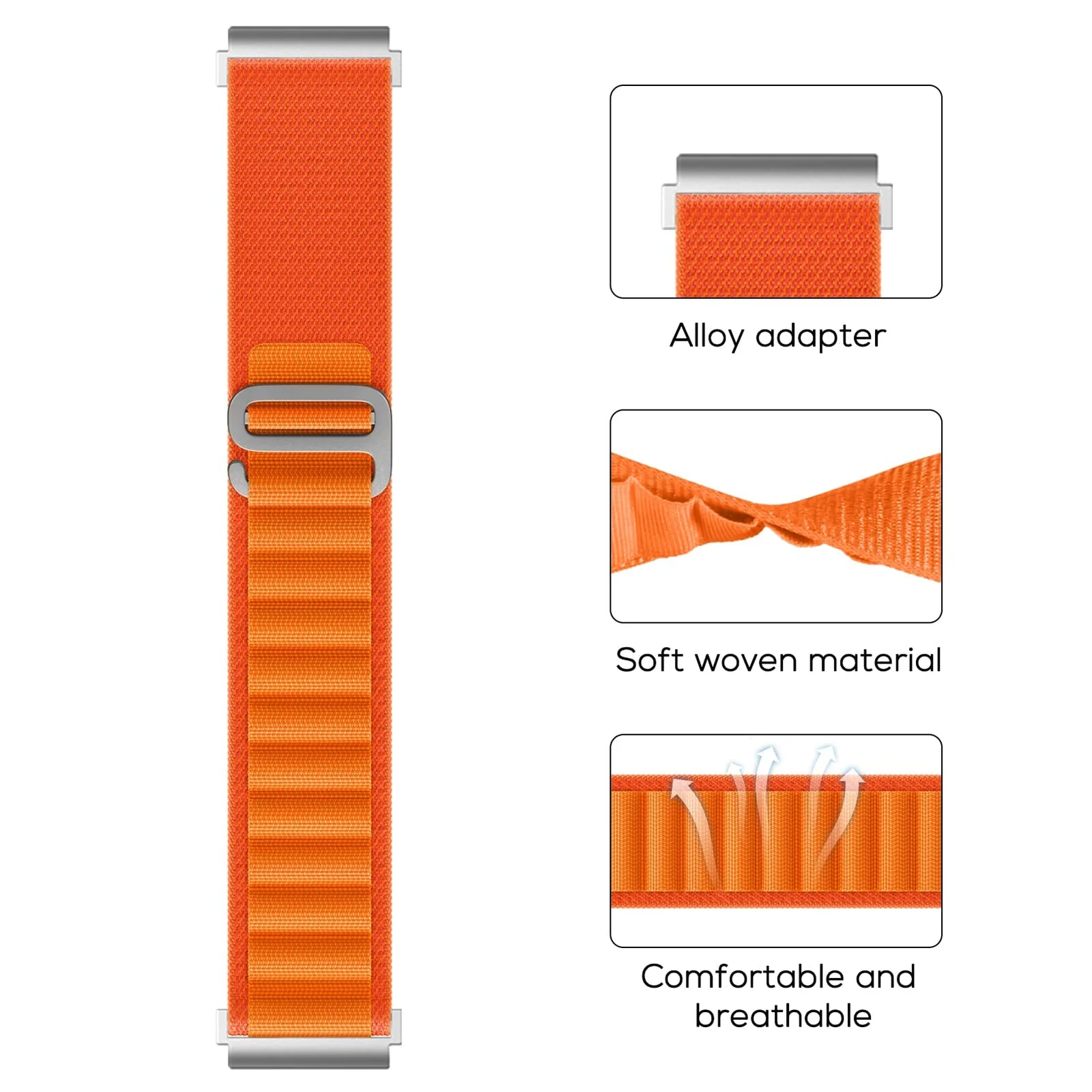 DL3 Mobilak Alpine Loop Band Sport Nylon 22MM For Samsung Galaxy Watch 3 45mm/Watch 46mm/Gear S3/Huawei watch GT4 46MM/GT3 46MM/Watch 3&4/Watch 3&4 Pro/GT2E/GT2 Pro/GT2 46MM/Amazfit GTR 2/2e/3/3 Pro/4 - Orange