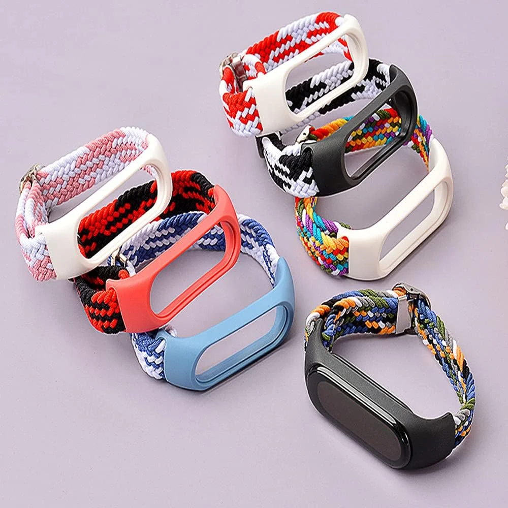 DL3 Mobilak Nylon Wristband Compatible for Xiaomi Mi Band 7/Mi Band 6/Mi Band 5/Mi Band 4/Mi Band 3, Adjustable Braided Elastic Solo Loop for Mi Band 7 6 5 4 3, Sport Strap Smart Watch Accessories - Black White