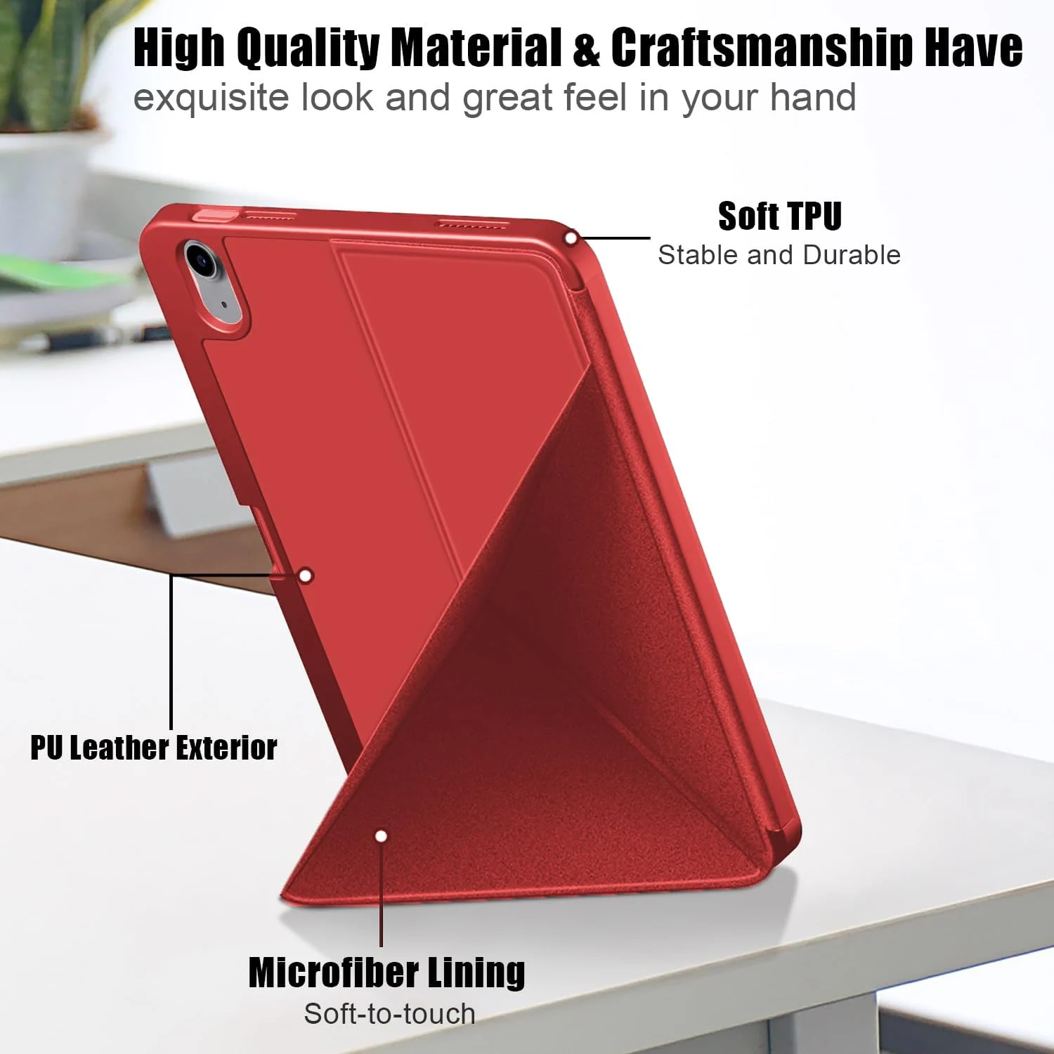 DL3 Mobilak Compatible with iPad Air 5/4 (2022/2020 5th/4th Generation 10.9-Inch) Case, Smart Stand, Pencil Holder, Shockproof Slim Lightweight Leather Cover, Modern Abstract Design - Red