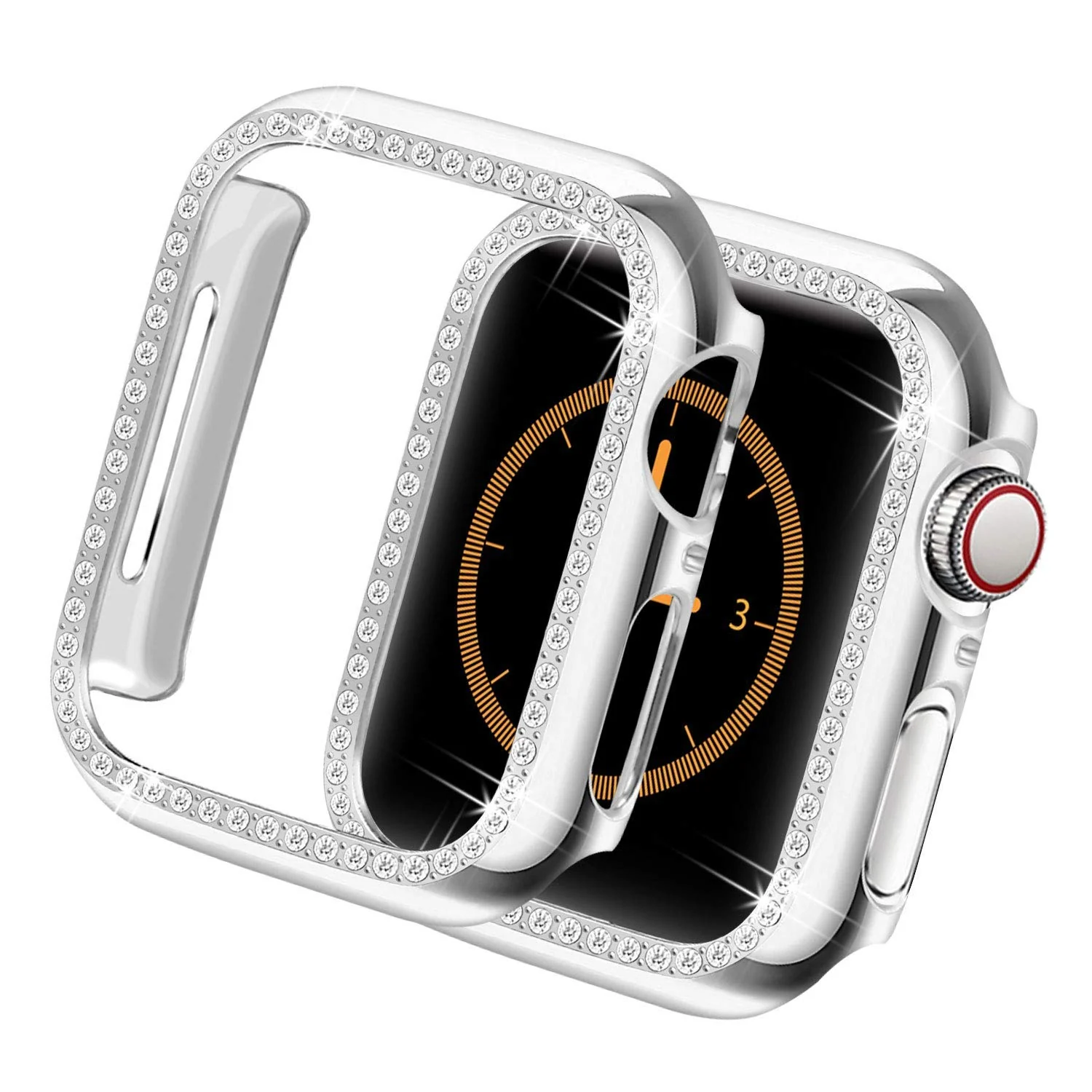 DL3 Mobilak Bumper Diamond Case Compatible with Apple Watch Series 8 Series 7 41mm, Bling Crystal Diamonds PC Plastic Protector Case Cover Frame For Apple Watch Series 8/7 41 mm