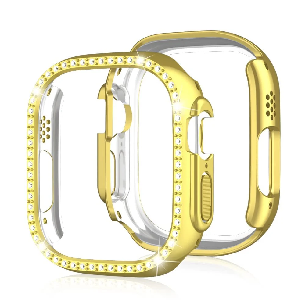 DL3 Mobilak Compatible with Apple Watch Ultra 49mm Bling Diamond Case PC Bumper Protective Cases Women Girls Crystal Shining Rhinestone Cases Smartwatch Accessories Case - Gold