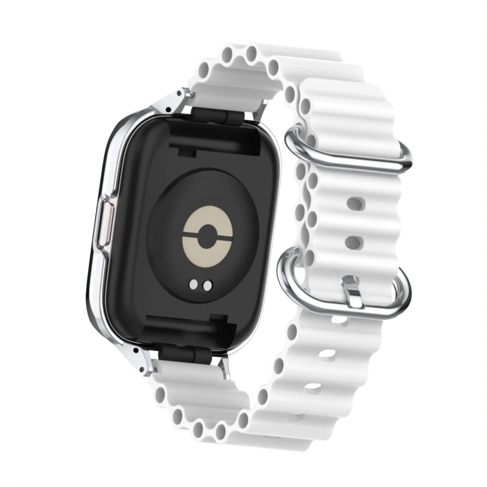 DL3 Mobilak Ocean Strap Compatible with Xiaomi Redmi Watch 2 Lite/Poco Watch/Horloge 2, Adjustable Silicone Strap with Metal Buckle, Band With Frame Metal Women Men Replacement Strap - White