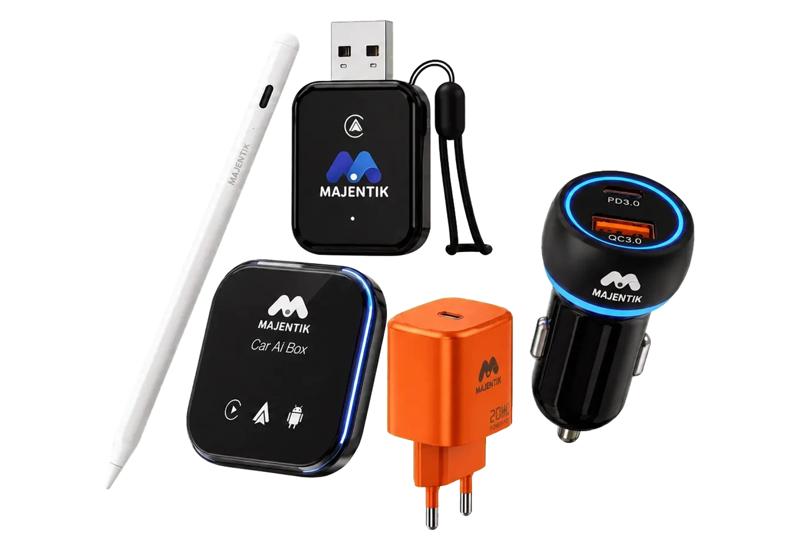 New Majentik stylus, smart car adapters, wall charger and car charger